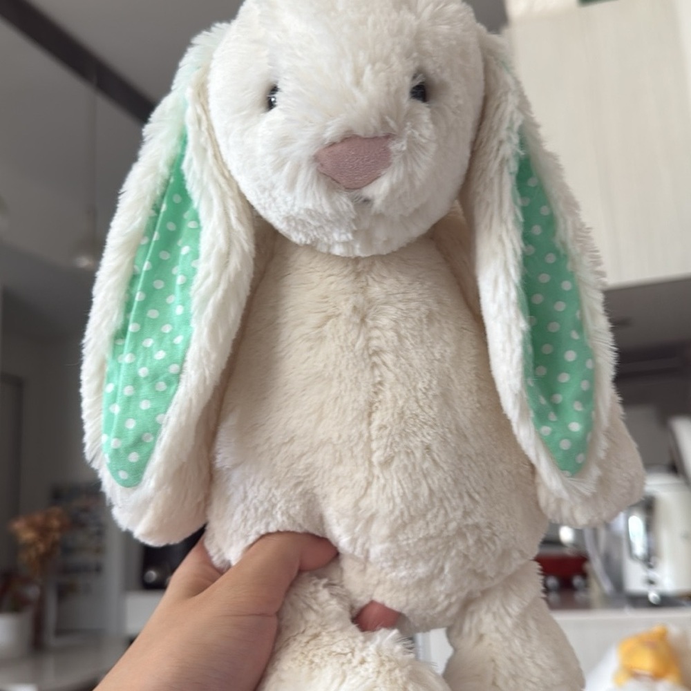 Jellycat Cream Bunny with Green Polka Dot Ears